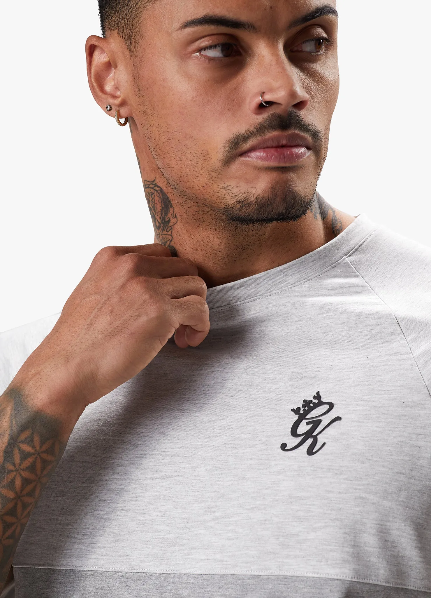 Gym King Contrast Panel Jersey Tee - Snow Marl/Light Grey/White