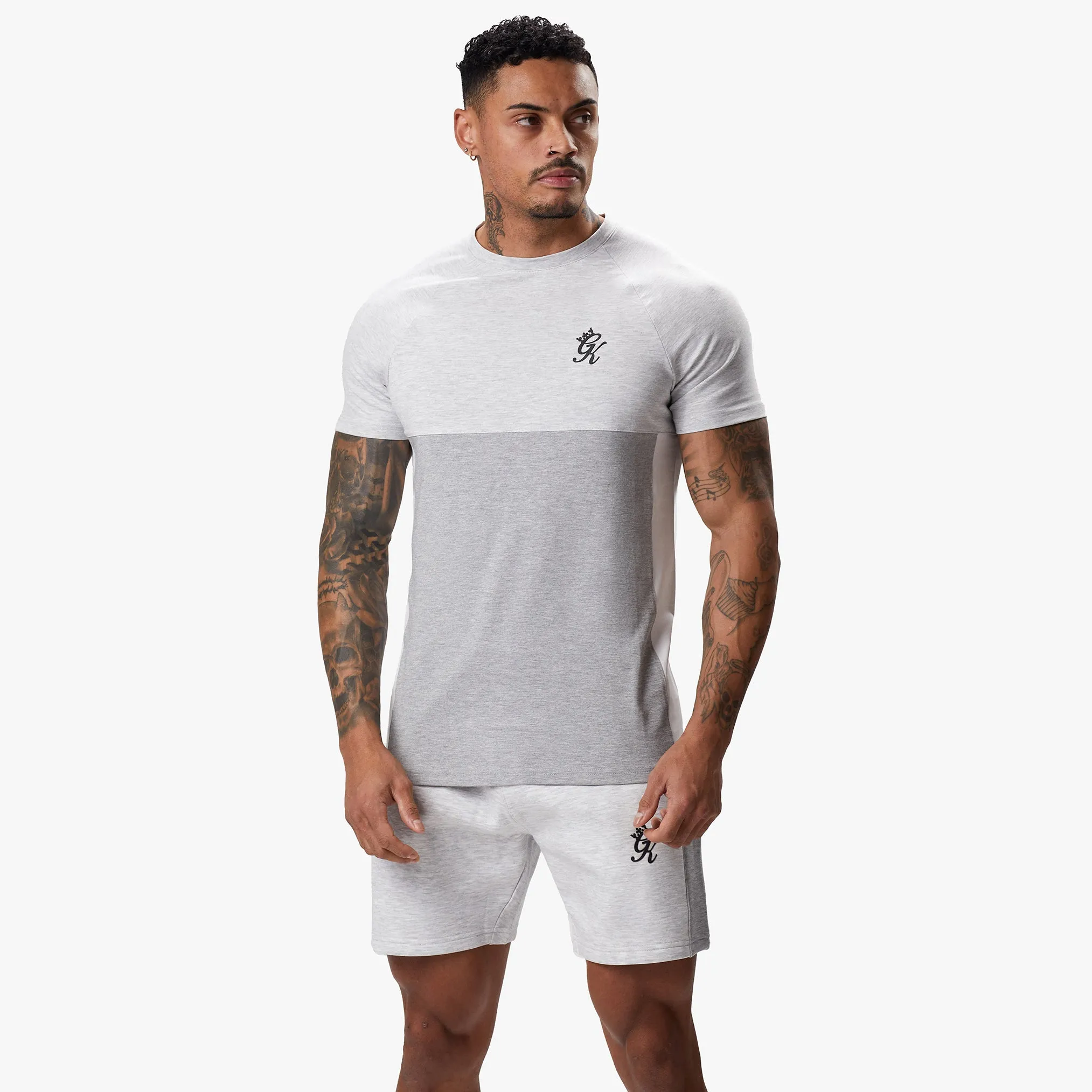 Gym King Contrast Panel Jersey Tee - Snow Marl/Light Grey/White