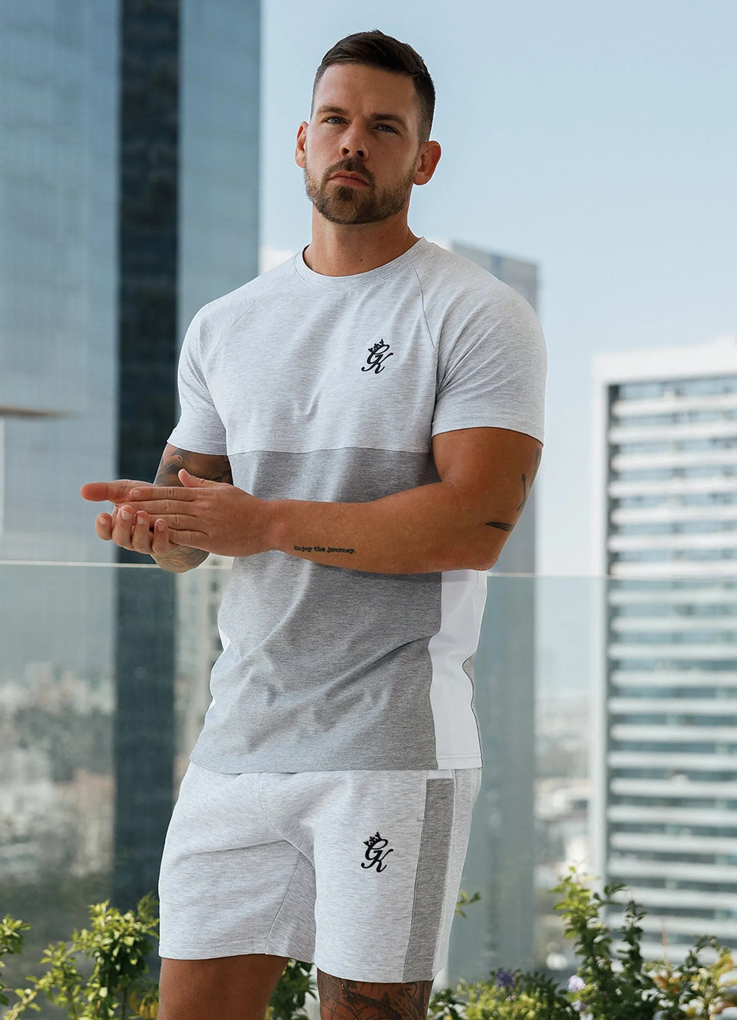 Gym King Contrast Panel Jersey Tee - Snow Marl/Light Grey/White