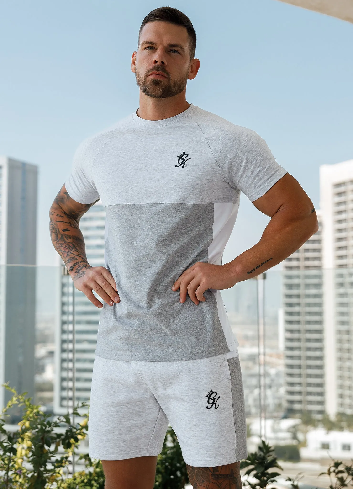 Gym King Contrast Panel Jersey Tee - Snow Marl/Light Grey/White