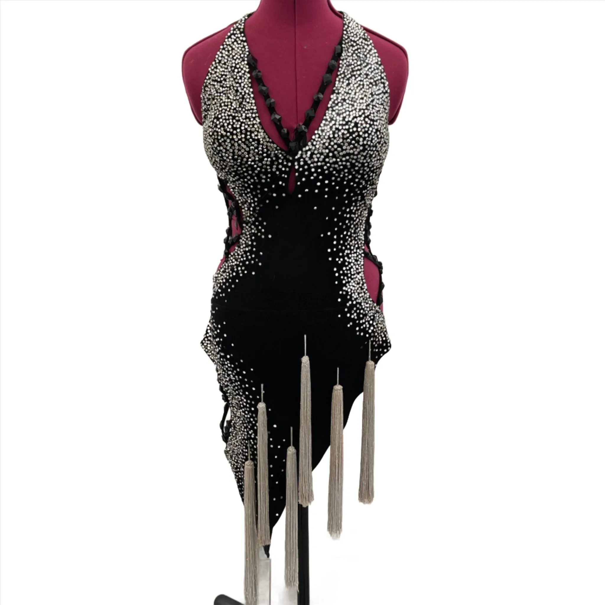 Jet Crystal Velvet Latin Dance Dress