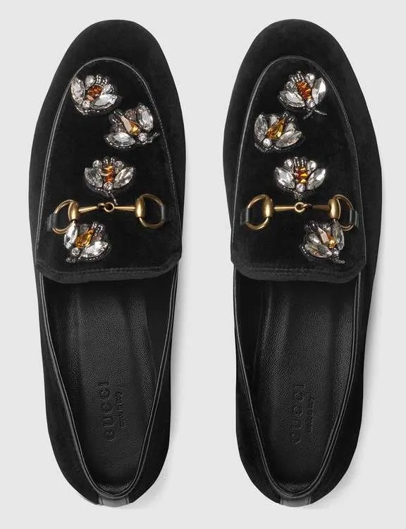 'Jordaan' Velvet Loafers with Crystal Bees