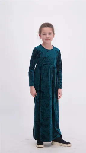 Kids Maxi Velvet Dress / Green Ice