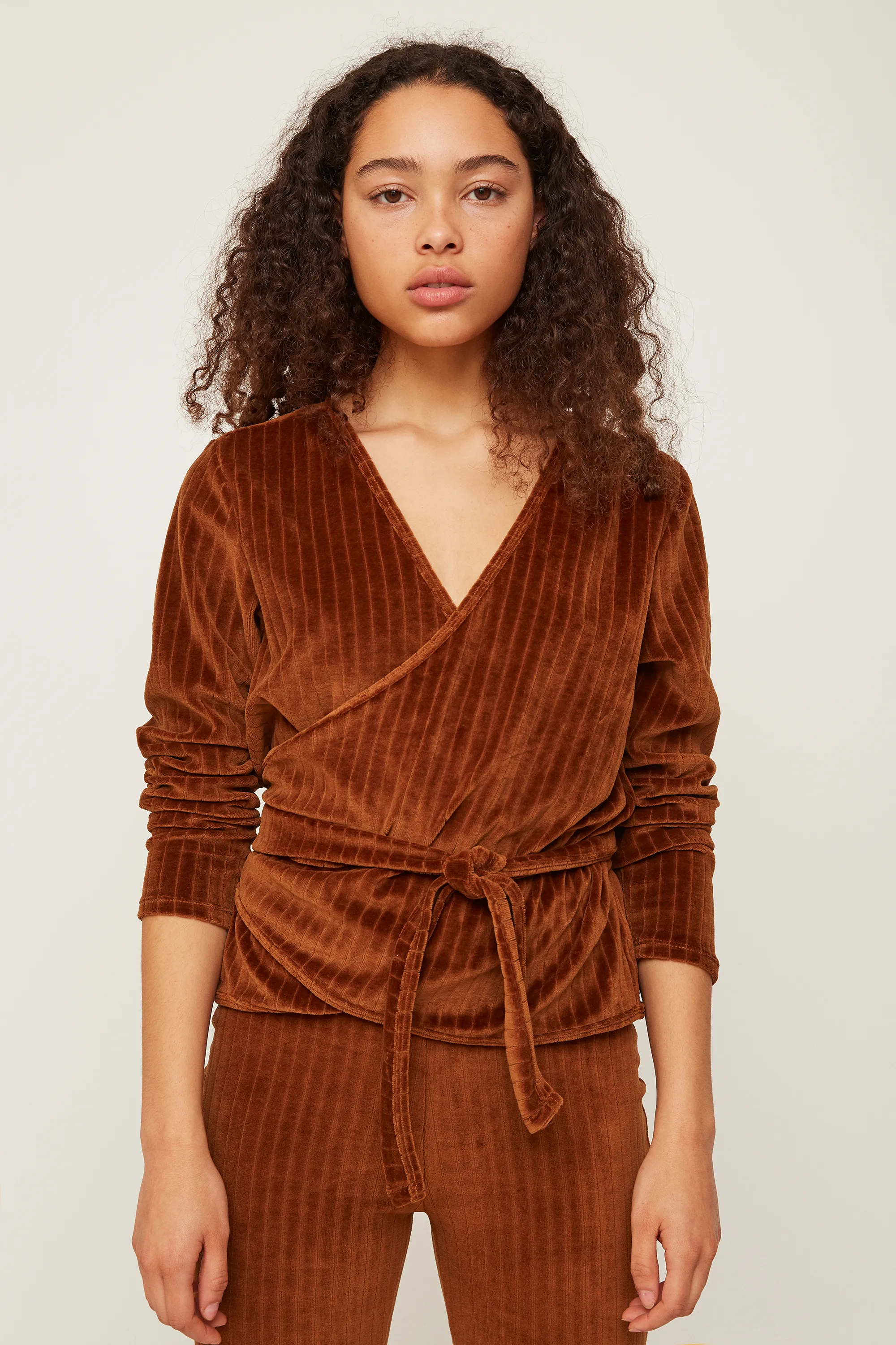 kimono cross velvet shirt brown