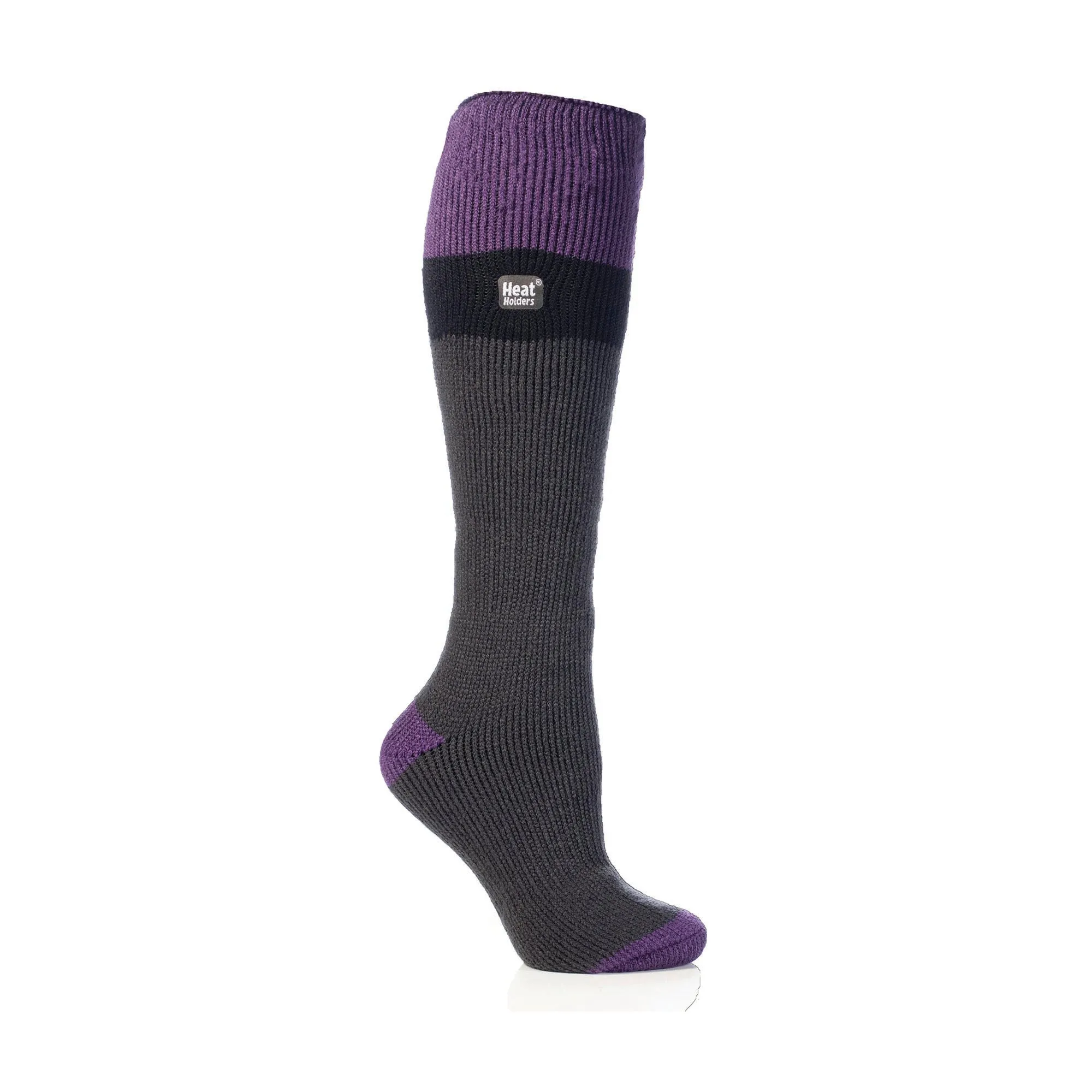 Ladies Original Long Ski & Snow Sports Socks - Charcoal, Fuchsia & Purple