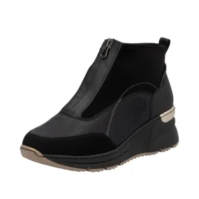 Ladies Rieker Zip Trainer Boots Sneaker Wedge Black N6361-00