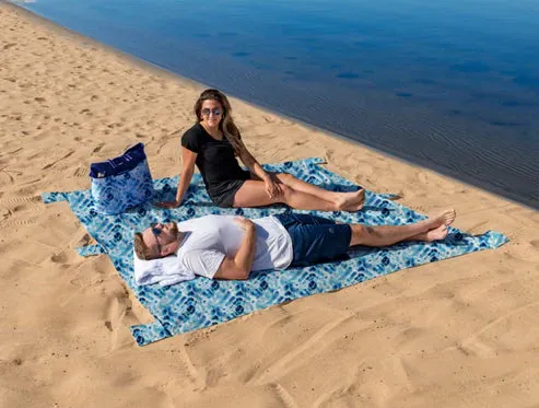 Lightweight Waterproof Beach Blanket Blue Tie Dye