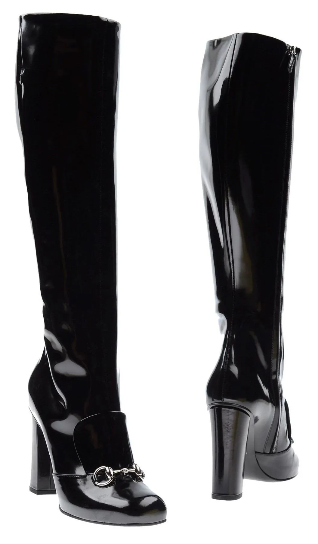 'Lillian' Horsebit Black Patent Leather Knee-High Boots