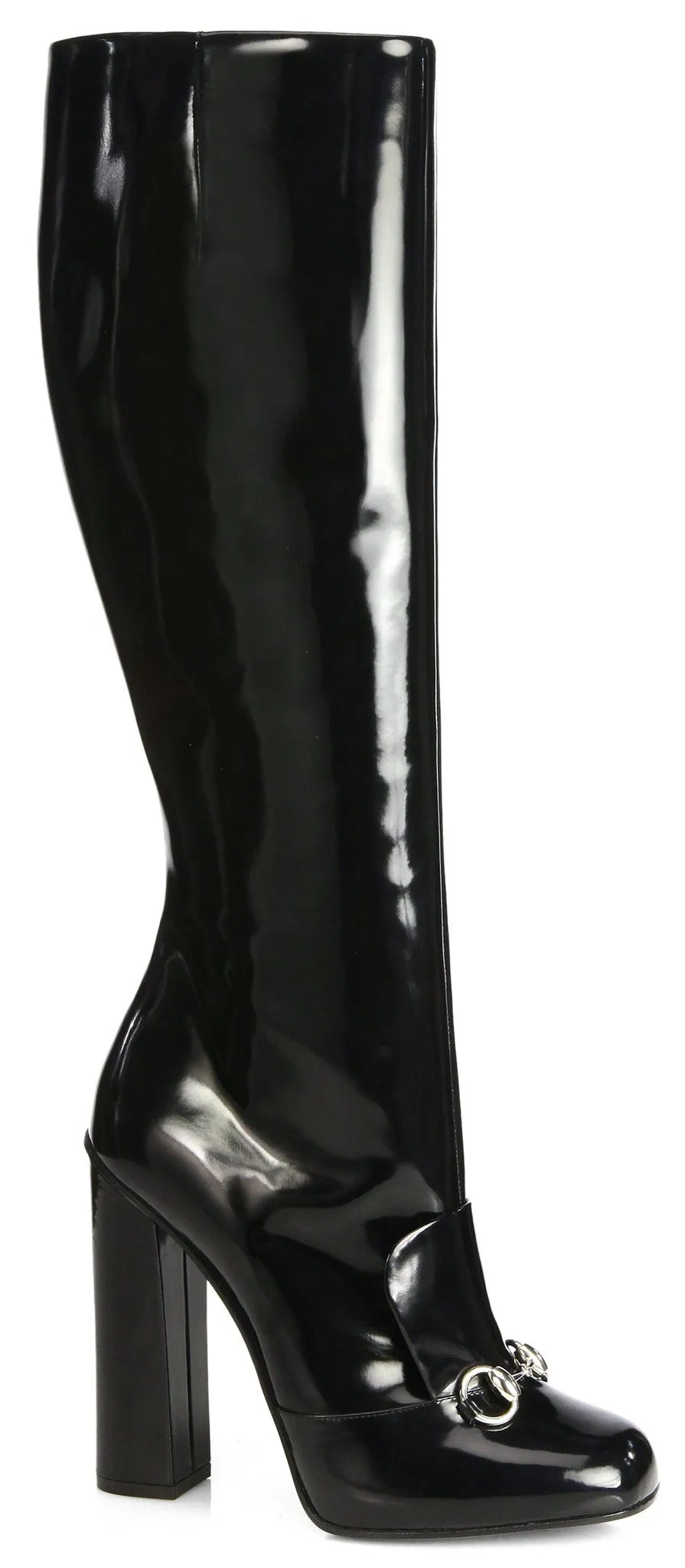 'Lillian' Horsebit Black Patent Leather Knee-High Boots