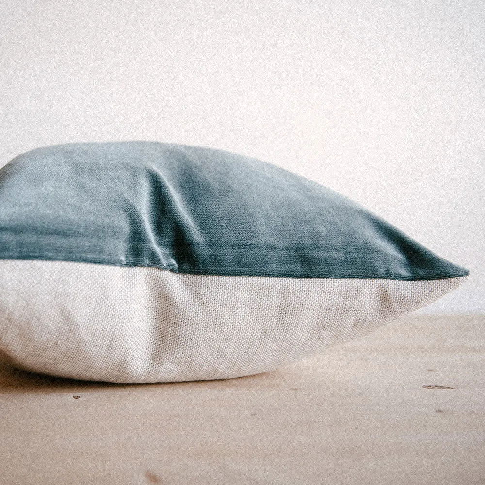 Linen & Velvet Pillow - Sapphire