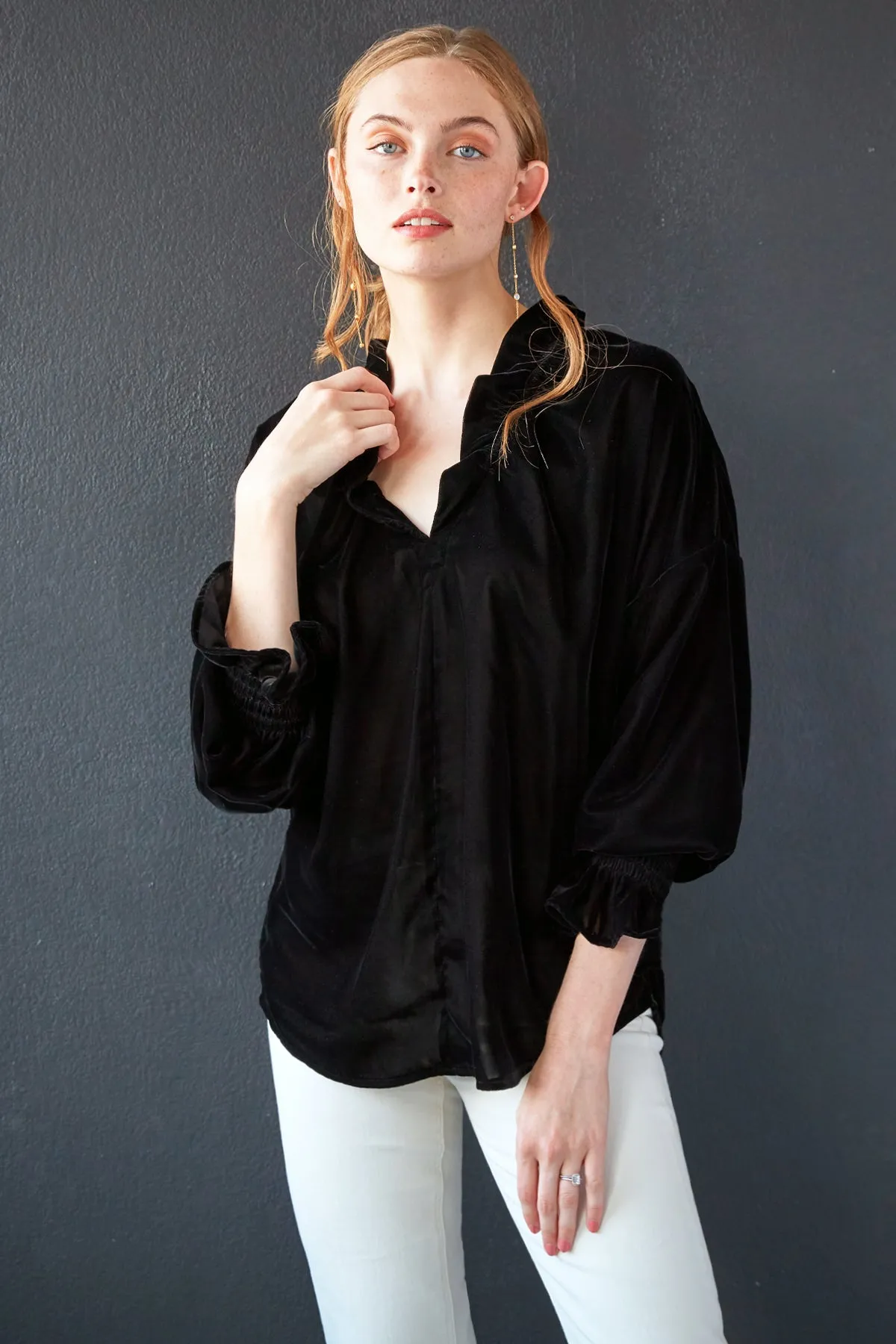 Long Sleeve Crosby Top Black Whisperweight Velvet