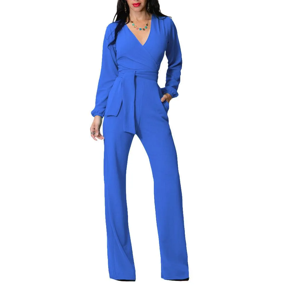 LONG SLEEVE WRAP JUMPSUIT