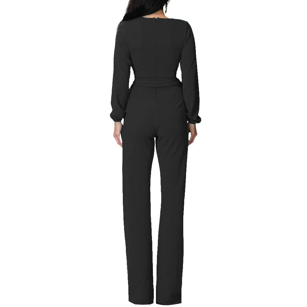 LONG SLEEVE WRAP JUMPSUIT