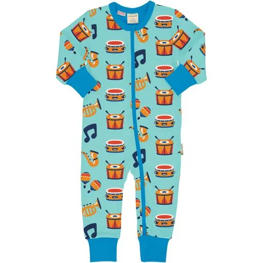 Maxomorra Party Music Long Sleeved Zip Rompersuit