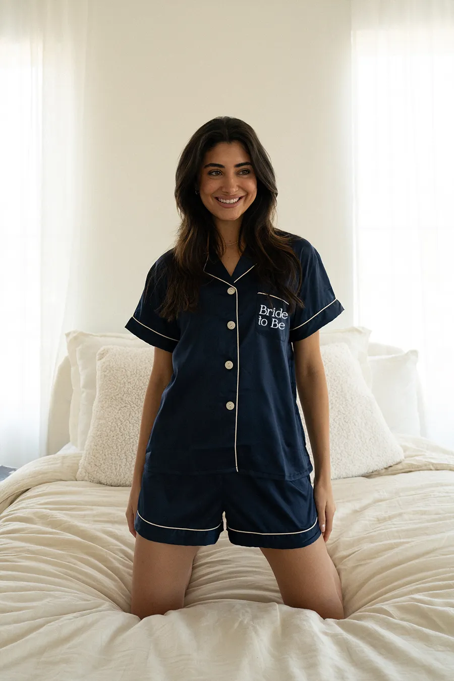 Navy Satin Pajamas Shorts Set