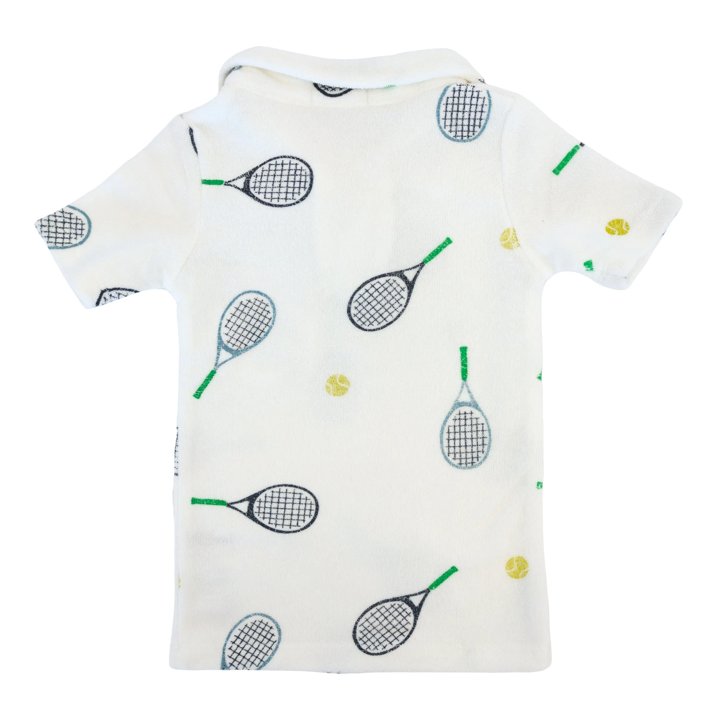 oh baby! Cotton Terry Polo Shirt - Tennis Print - Snow