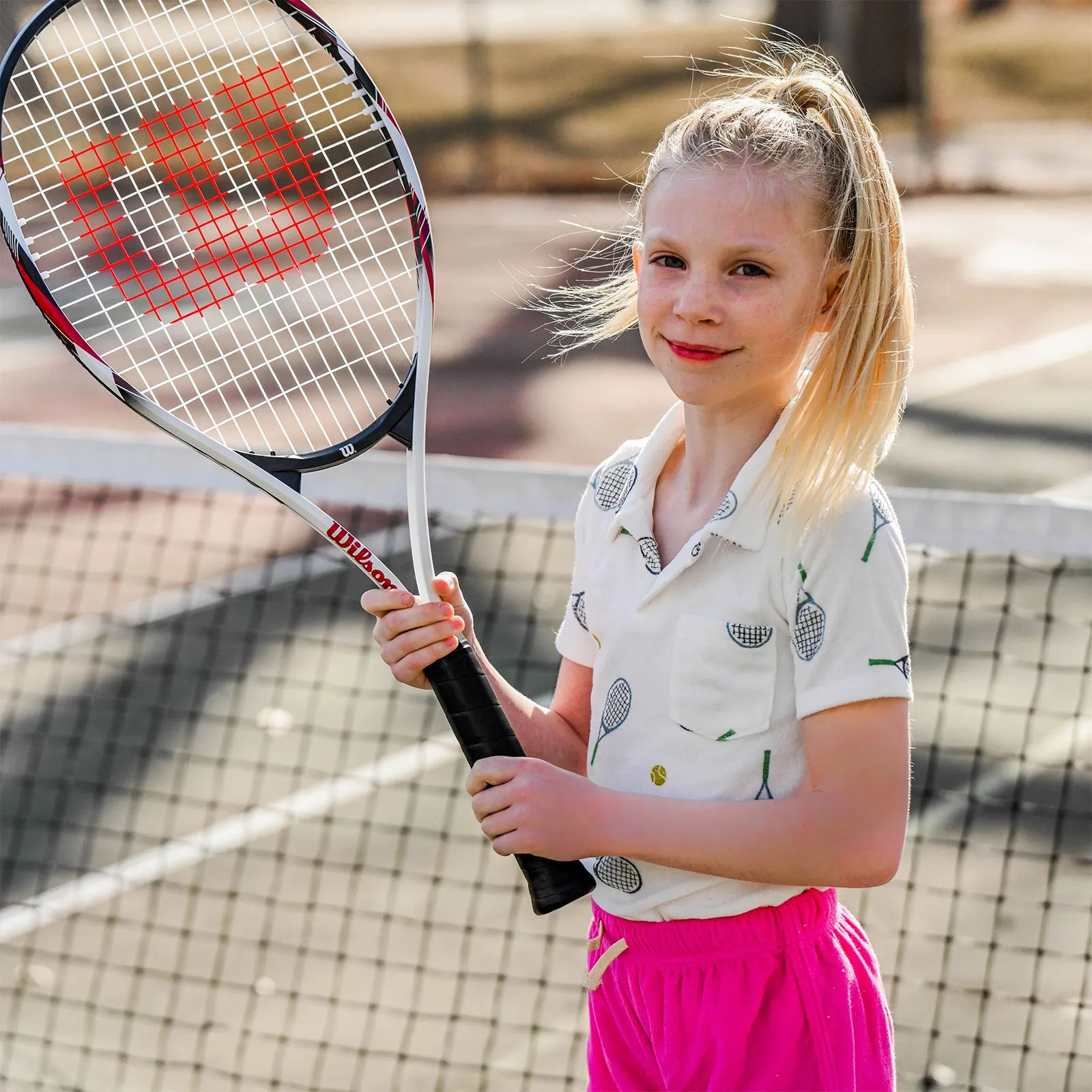 oh baby! Cotton Terry Polo Shirt - Tennis Print - Snow