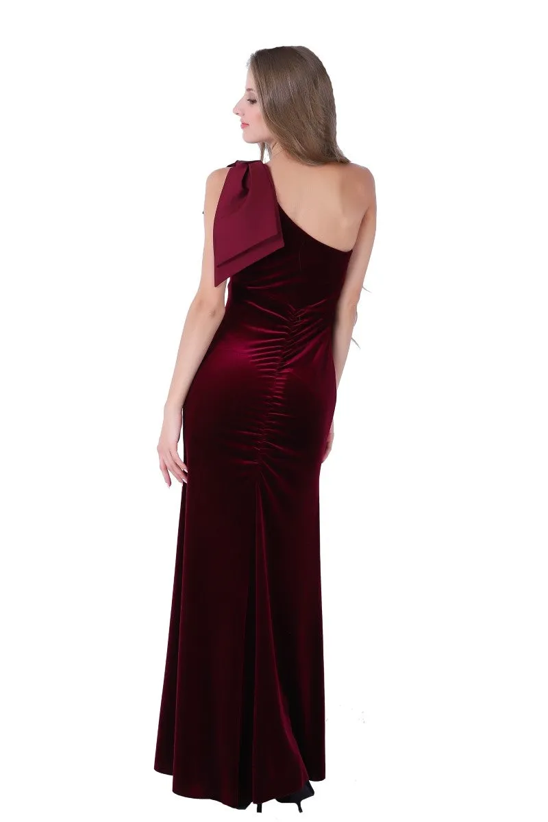 One-shoulder Velvet Evening Dress