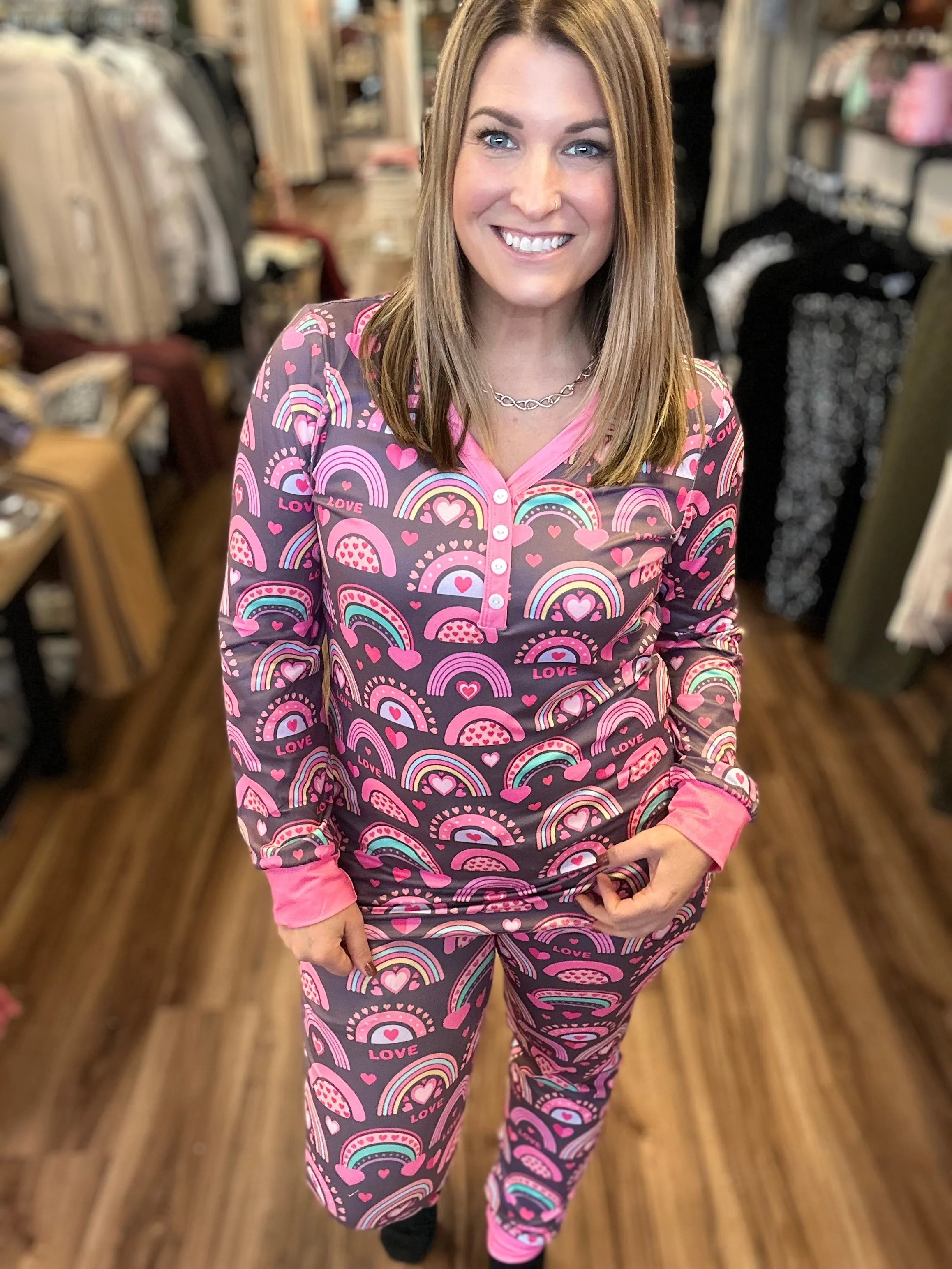 Pastel Rainbow Long Sleeve   Jogger Pajamas