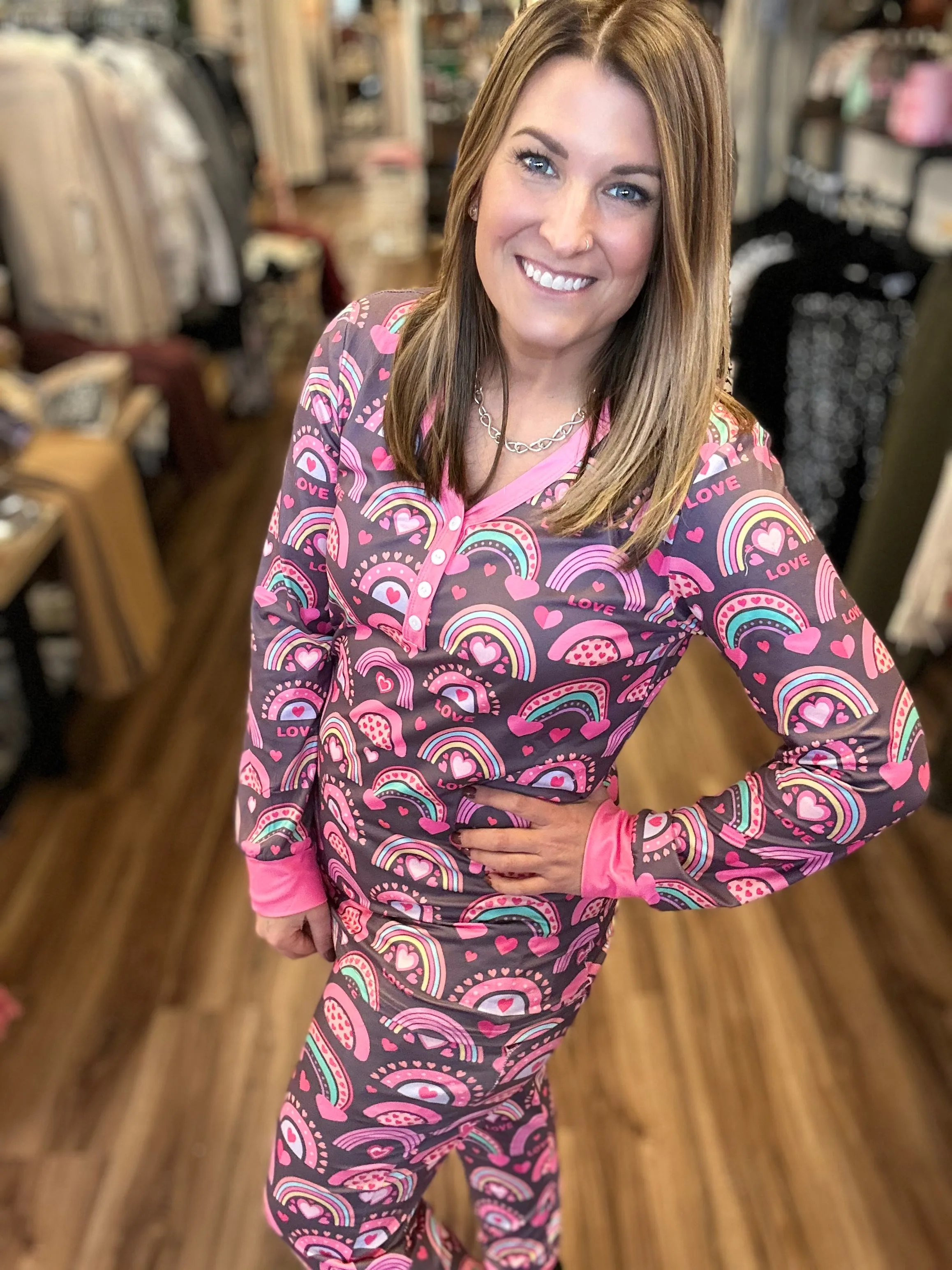 Pastel Rainbow Long Sleeve   Jogger Pajamas