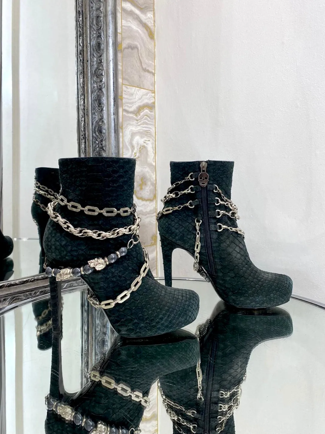 Philipp Plein Python Skin & Multi Chain Boots. Size 37