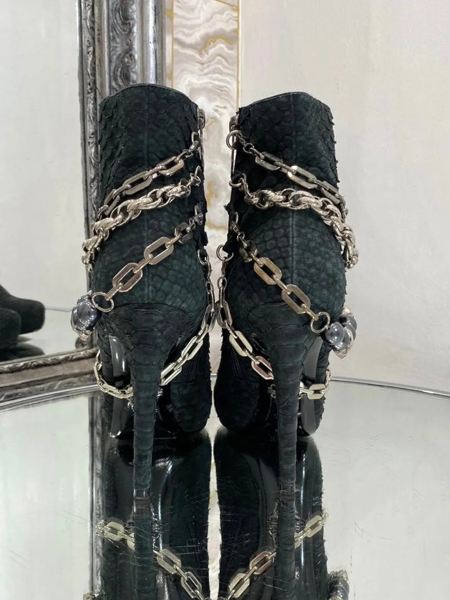 Philipp Plein Python Skin & Multi Chain Boots. Size 37