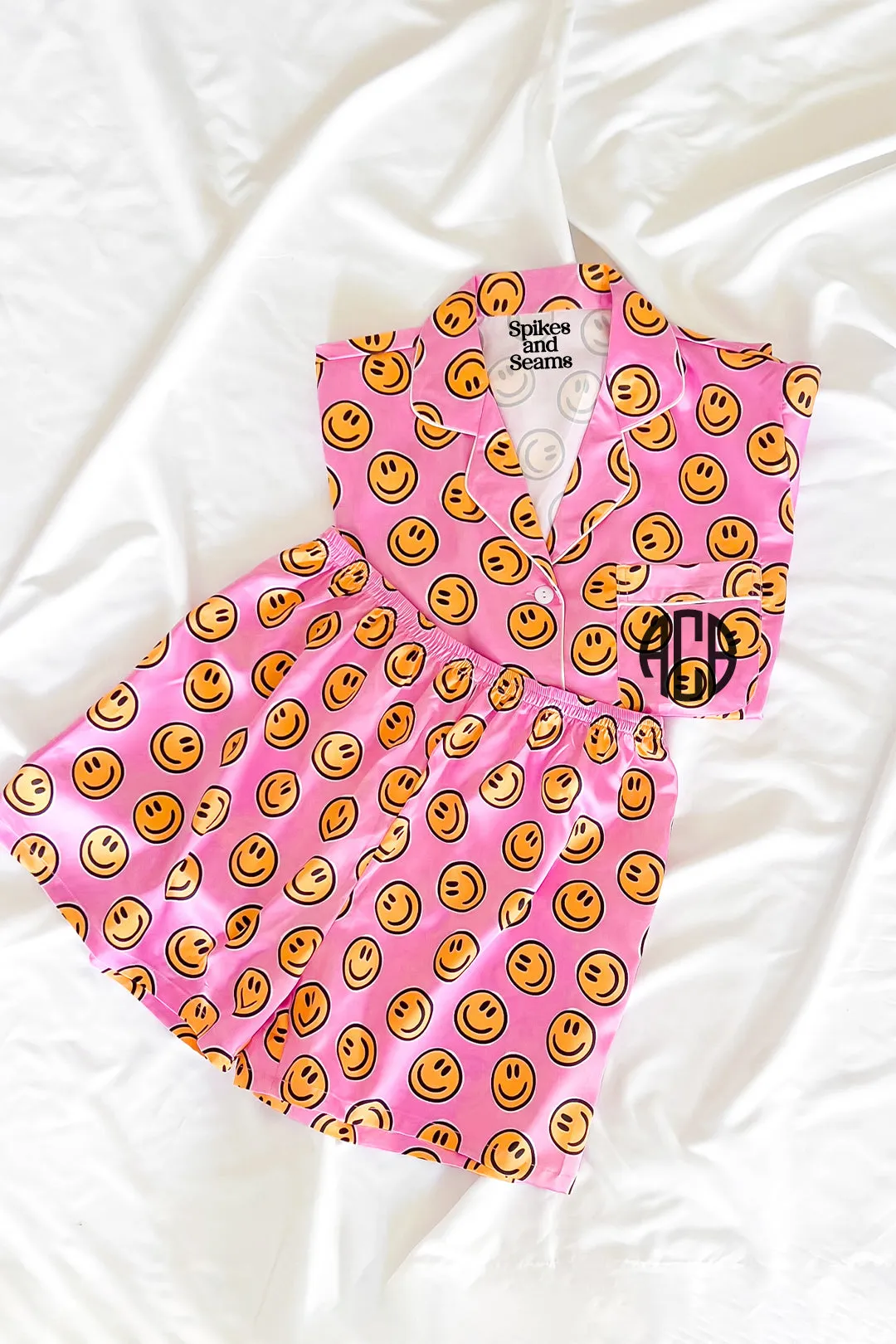 Pink Smiley Satin pajamas