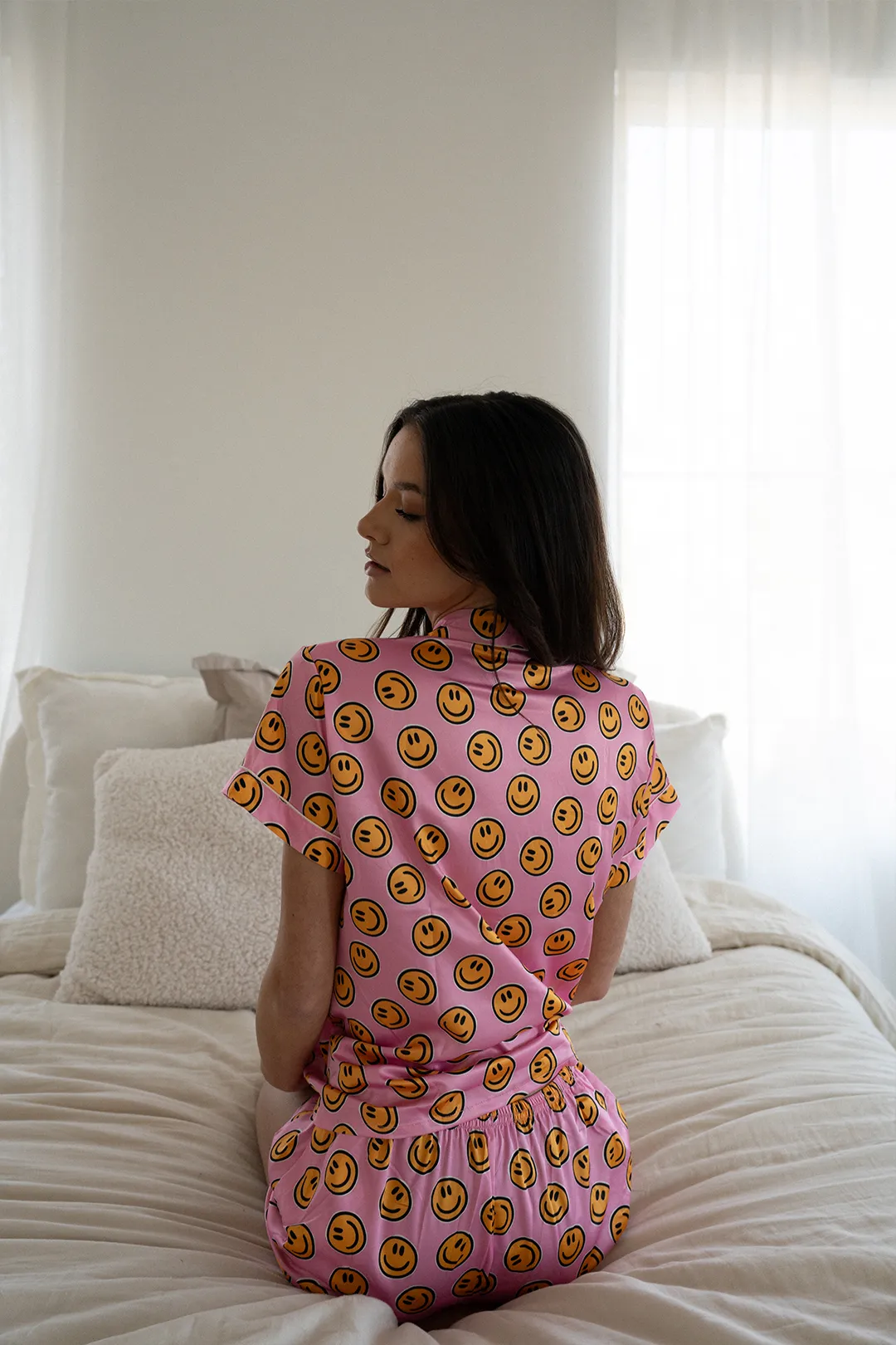 Pink Smiley Satin pajamas