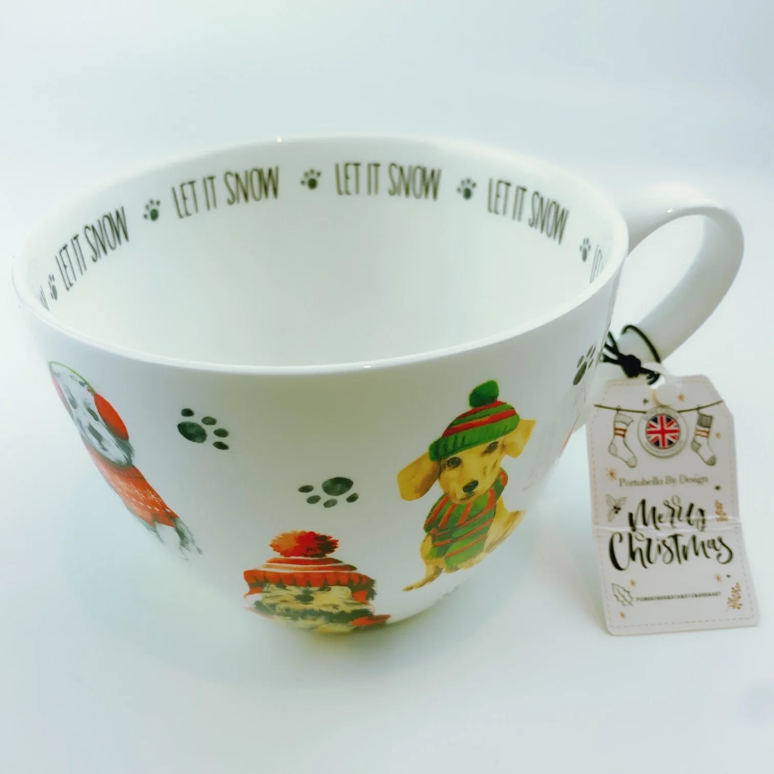 Portobello By Design 'Let It Snow' Dogs With Beanie Bone China XL Coffee Mug Tea Cup 20 oz