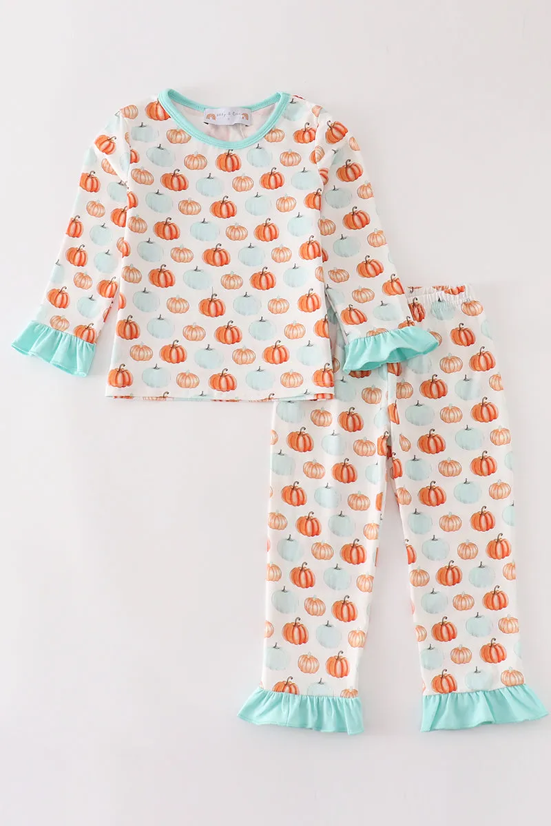 Pumkin print girl pajamas set