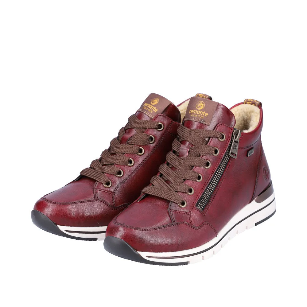 Remonte Ladies Trainer Boots Dark Red Laced Zip R6770-35 sale