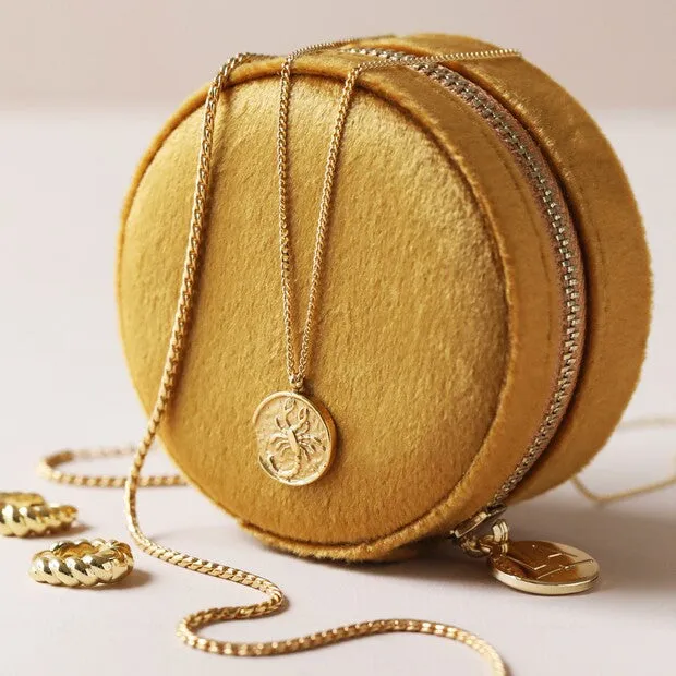 Round Mustard Velvet Travel Jewellery Case