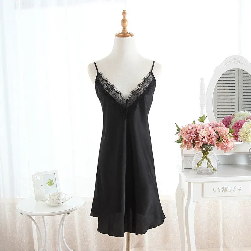 Silk nightgowns women Sexy Spaghetti Strap sleepdress