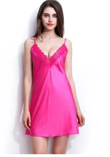 Silk nightgowns women Sexy Spaghetti Strap sleepdress