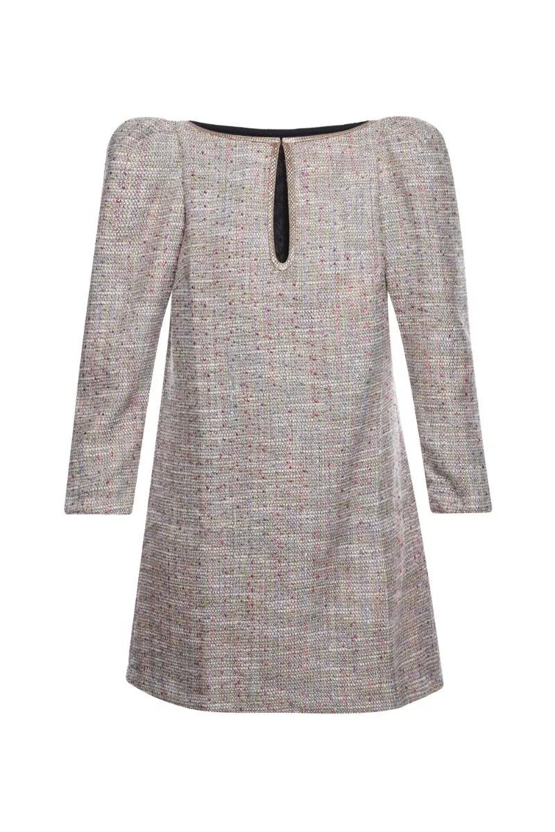 Tweed Long-Sleeved Short Dress