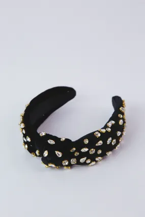 Velvet Crystal Top Knot Headband, Black