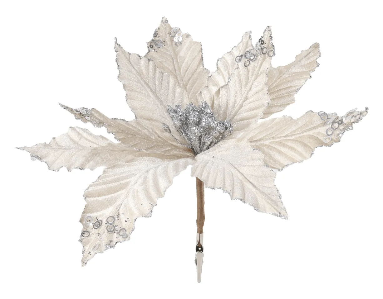 Velvet Poinsettia Clip 2 Asst (30cm)