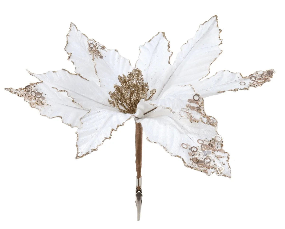 Velvet Poinsettia Clip 2 Asst (30cm)