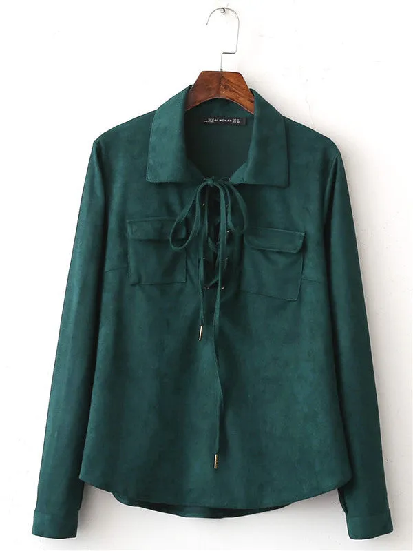 Vintage Green Velvet Long-sleeved Shirt