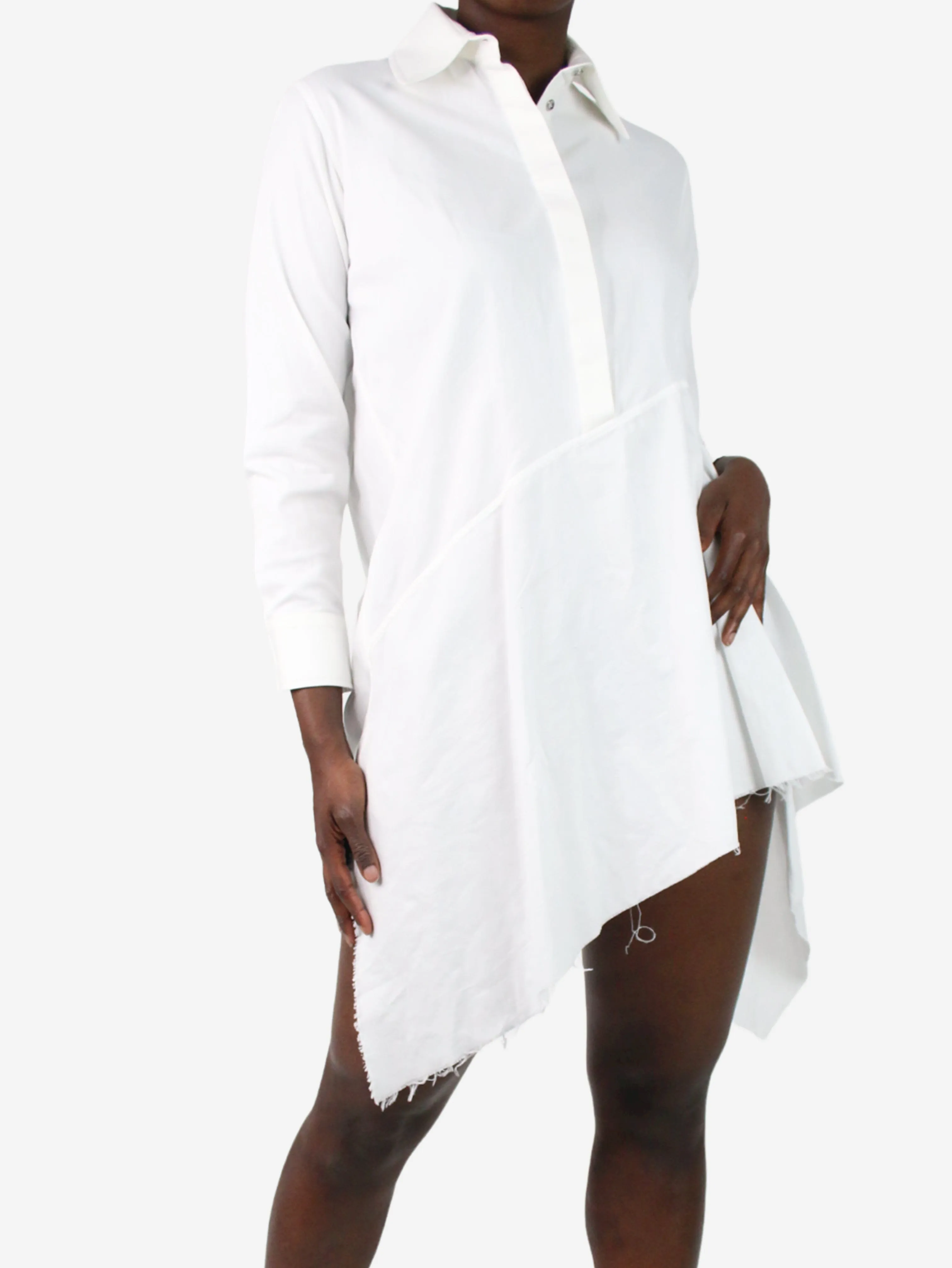 White long-sleeved button-up collared blouse - size XS