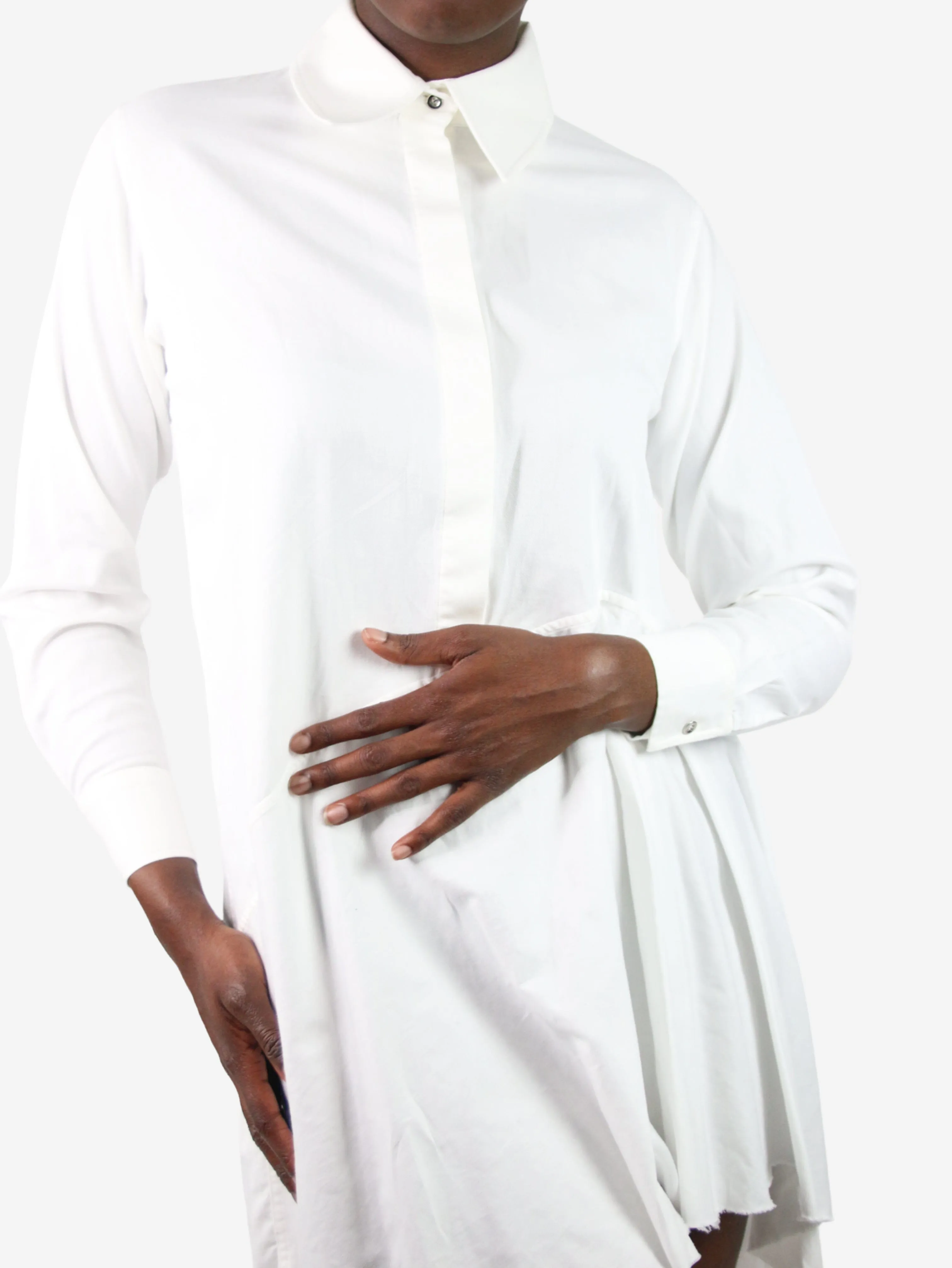 White long-sleeved button-up collared blouse - size XS