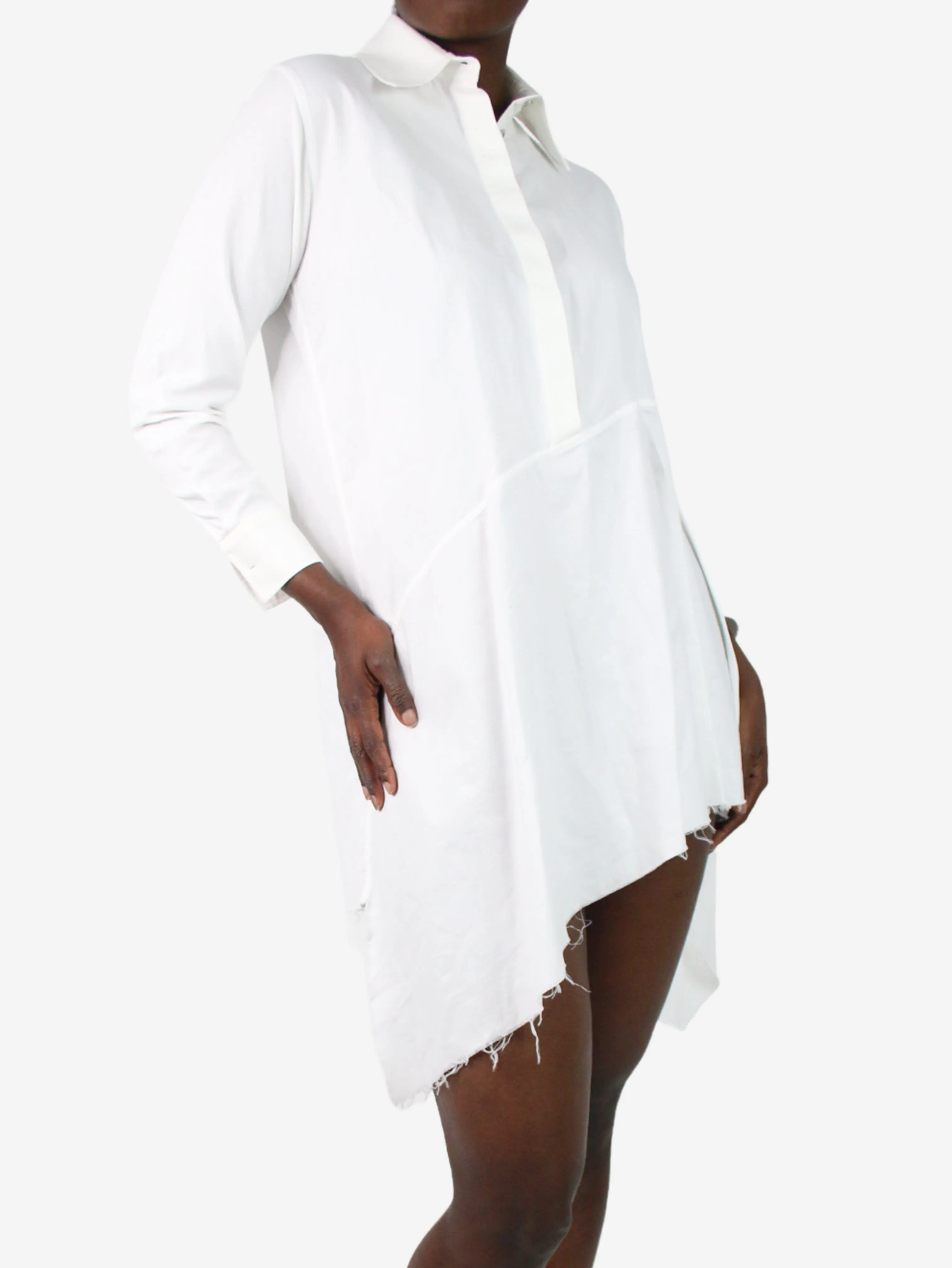 White long-sleeved button-up collared blouse - size XS