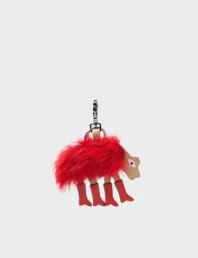 Wolf In Heels Charm - Red Synthetic Fur and Red Boots Keychain